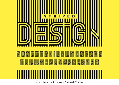 Striped design style font, alphabet letters and numbers vector illustration