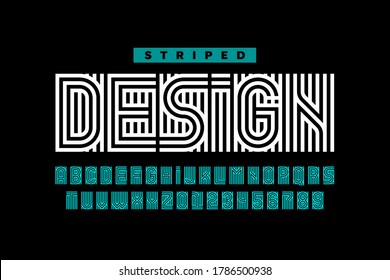 Striped design style font, alphabet letters and numbers vector illustration