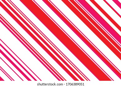 Striped diagonal pattern. Christmas colors. Texture of Christmas canes and lollipops. Bright festive backdrop. Vector illustration. 