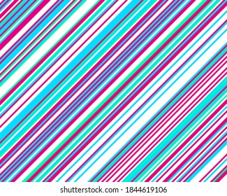 Striped diagonal pattern. Christmas neon colours. Texture of Christmas canes and lollipops. Bright festive backdrop. Vector illustration.