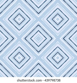 Striped diagonal rectangle seamless pattern. Square rhombus lines with torn paper effect. Ethnic background. Blue, white, cold colors. Vector