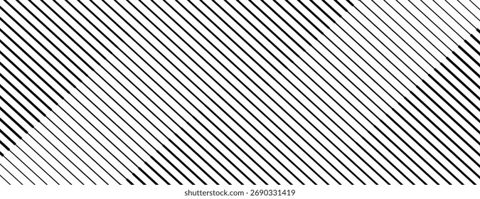 Striped of diagonal slanted gradient transition lattice vector background. Varying thickness of the black lines creates a subtle gradient or halftone effect, resulting in a minimalist optical illusion