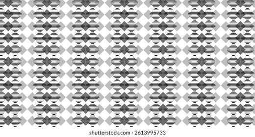 Striped Diamond Pattern,  Vertical Columns of Black and Gray Rhombuses with Parallel Line Texture, Seamless Repeat