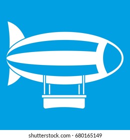 Striped dirigible icon white isolated on blue background vector illustration