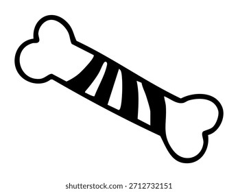 Striped dog bone outline. Pets toy. Hand drawn vector isolated illustration. 