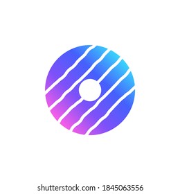 Striped donut vector icon in bright color gradient. Cute glazed donut with chocolate frosting isolated on white background.