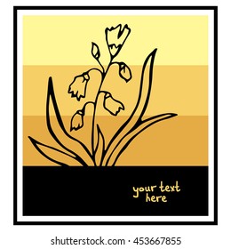 Striped Doodle Vector frame with flower. Graphically shaped plants. There is a place for your text. It can be used for packaging, invitations, greeting cards, etc.