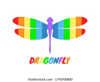Icono de libélula rayada. El elemento aislado de los colores arcoiris sobre un fondo blanco. Ilustración vectorial de material. Concepto creativo moderno para diseños banners, tarjetas, logotipo, impreso, embalaje, portadas.