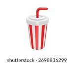 Striped Drink Cup with Straw 3d rendering illustration icon