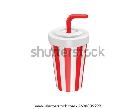 Striped Drink Cup with Straw 3d rendering illustration icon
