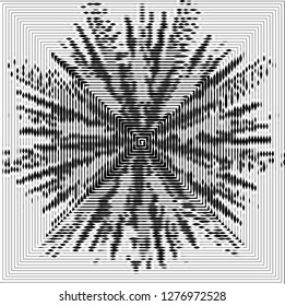 Striped dynamic chaotic dark background. Abstract pattern. Graphic element. Motion effect. Optical illusion. Vector illustration.