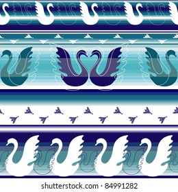 Striped effortless borders with stylized geese and traces (vector)