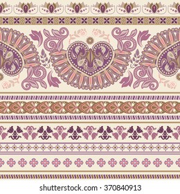 Striped egyptian seamless pattern. Colorful floral ornamental wallpaper
