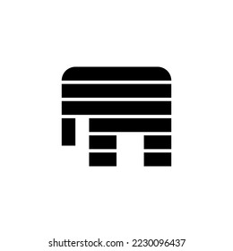 Striped elephant. Vector logo. Black silhouette.