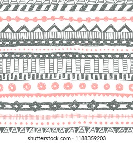 Striped ethnic pattern painted in pencil. Vintage striped print. Vector illustration.