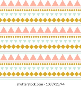 Striped ethnic seamless pattern with dots, triangles, stripes, squares. Tribal linear geometrical background. Vector illustration.