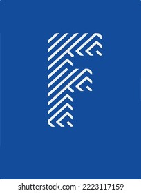 striped f letter logo with blue background