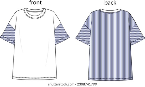 striped fabric garnish oversize unisex t-shirt drawing