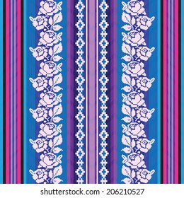 Striped fabric pattern with roses