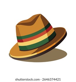 Striped Fedora Hat – Brown Wide-Brim with Green, Yellow, and Red Band