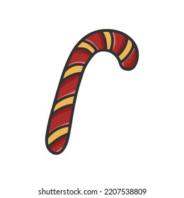 Striped Festive Christmas Container Cartoon Clipart. New Years traditional sweet treat. Santa lollipop hand drawn vector illustration