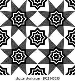 Striped figures. Mosaic with geometric shapes. Seamless pattern. Design with manual hatching. Textile. Ethnic boho ornament. Vector illustration for web design or print.