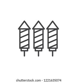 Striped firework rockets outline icon. linear style sign for mobile concept and web design. Pyrotechnic rockets simple line vector icon. Symbol, logo illustration. Pixel perfect vector graphics