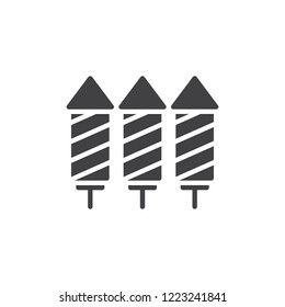 Striped firework rockets vector icon. filled flat sign for mobile concept and web design. Pyrotechnic rockets simple solid icon. Symbol, logo illustration. Pixel perfect vector graphics