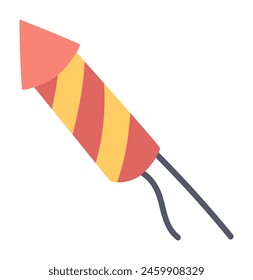 Striped fireworks rocket in flat design. Tradition pyrotechnic firecracker. Vector illustration isolated.