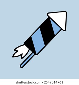 Striped fireworks rocket with a fuse vector icon. Winter sign. Graph symbol for event and holiday web site and apps design, logo, app, UI