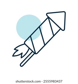Striped fireworks rocket with a fuse vector icon. Winter sign. Graph symbol for event and holiday web site and apps design, logo, app, UI