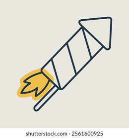 Striped fireworks rocket with a fuse vector icon. Winter sign. Graph symbol for event and holiday web site and apps design, logo, app, UI
