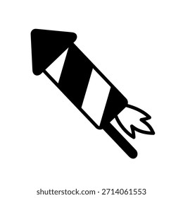Cohete de fuegos artificiales rayados con un ícono sólido de Vector fusible. Signo de invierno. Símbolo de gráfico para el Sitio web del acontecimiento y de la fiesta y diseño de los App, logotipo, App, UI