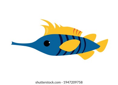 Striped Fish as Sea Animal Floating Underwater Vector Illustration