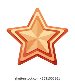 Striped five point star on white background. White and red holiday star. Vector isolated icon