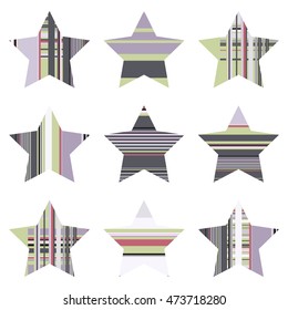 Striped five pointed star icon isolated on white background. Trendy logo design template.