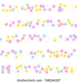 Striped Floral Background. Bright Lines of Gentle Daisy Flowers