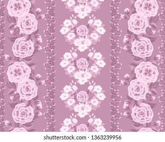 Striped floral one tone pattern. Beautiful print for home textile, wallpapers, covers, manufacturing.