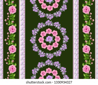 Striped floral pattern. Beautiful print for home textile, wallpapers, covers, manufacturing.