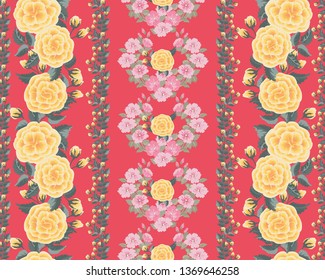 Striped floral pattern. Beautiful print for home textile, wallpapers, covers, manufacturing. Trendy 2020 colors