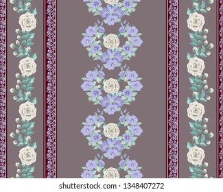 Striped floral pattern. Beautiful shabby chic print for home textile, wallpapers, covers, manufacturing.