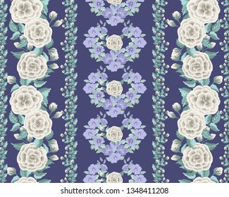 Striped floral pattern. Beautiful shabby chic print for home textile, wallpapers, covers, manufacturing.