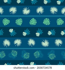 Striped floral tropical seamless pattern. Palm leaf vector texture.