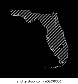 Striped  florida map isolated on black