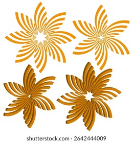 Striped flower icon. Orange bloom form. Rotating petal shape. Vector layered figure.