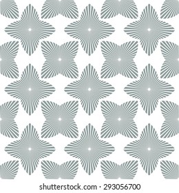Striped flowers in monochrome pattern, seamless vector background.