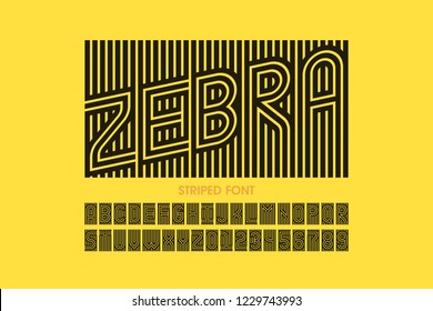 Striped font design, alphabet letters and numbers vector illustration 