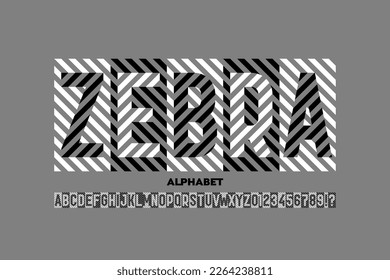 Striped font design, alphabet letters and numbers vector illustration 