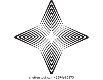 Striped four-pointed star in retro style from black lines on white background.. Design element for covers, prints, packaging and graphic projects. Vector background. logo