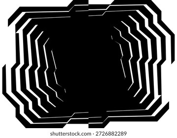 Quadro listrado. Ponto abstrato. Transição de vetor de preto para branco de formas quebradas a partir de linhas. Padrão tecnológico. Vetor de fundo moderno para capas, publicidade, cartazes, embalagem. Elemento de design dinâmico distribuído. Vidro partido